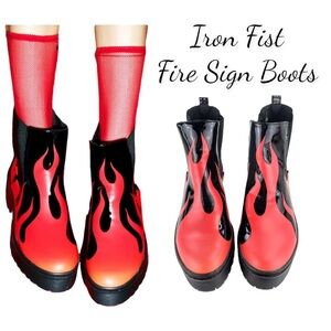 Iron Fist Fire Flame Red and Black Grunge Harajuku Boots Size 5